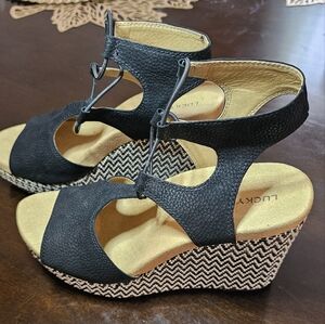 Lucky Brand Black Wedge Sandals